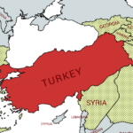 Map illustrating Turkey's relationships with its neighboring countries, highlighting diplomatic and cultural ties.